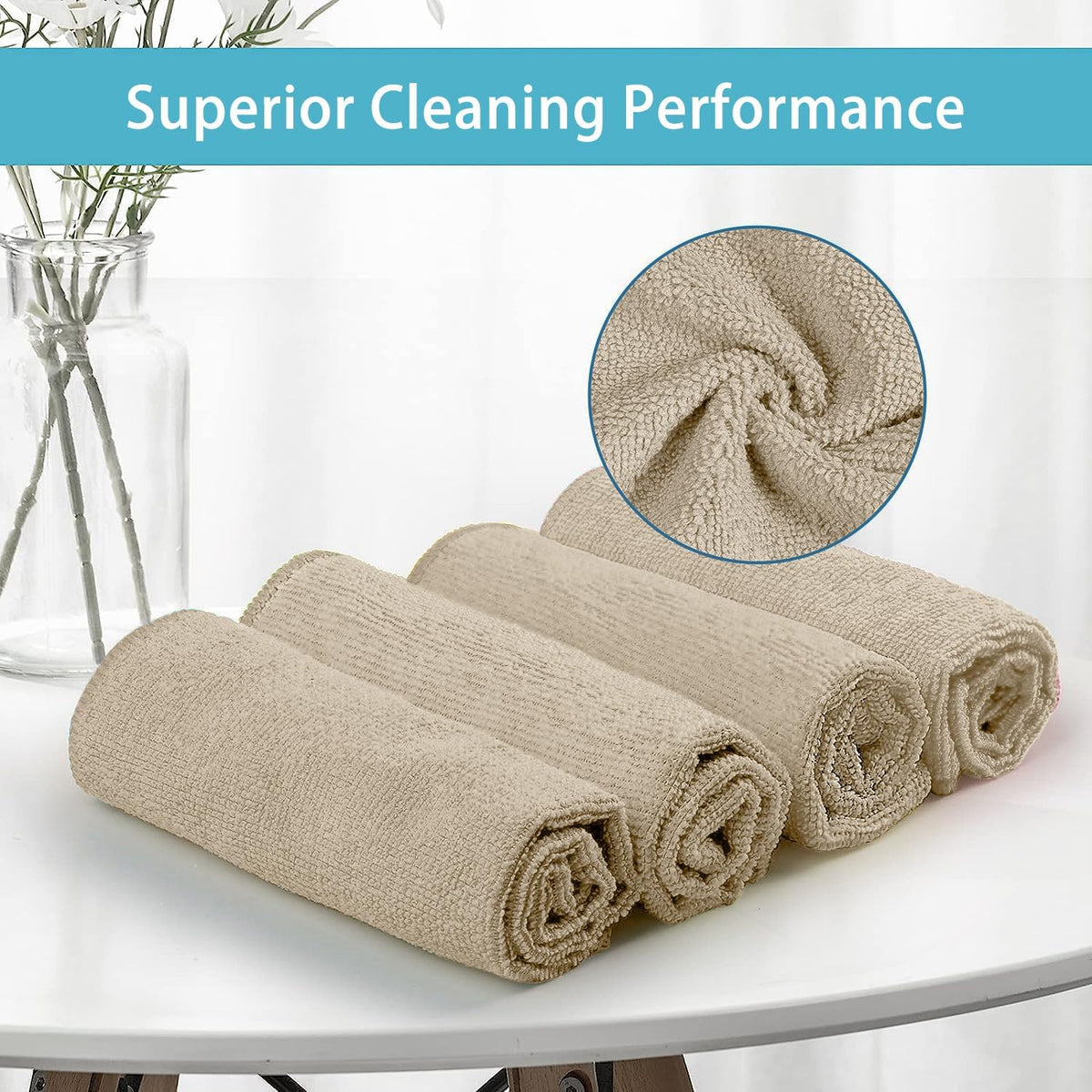HOMEXCEL Brown Microfiber Cleaning Cloth, 50 Pack Cleaning Towels for Kitchen, Lint Free, Scratch-Free, Highly Absorbent, and Reusable Cleaning Rags for House, Window and Glass, Cars, 11.5 X11.5 inch