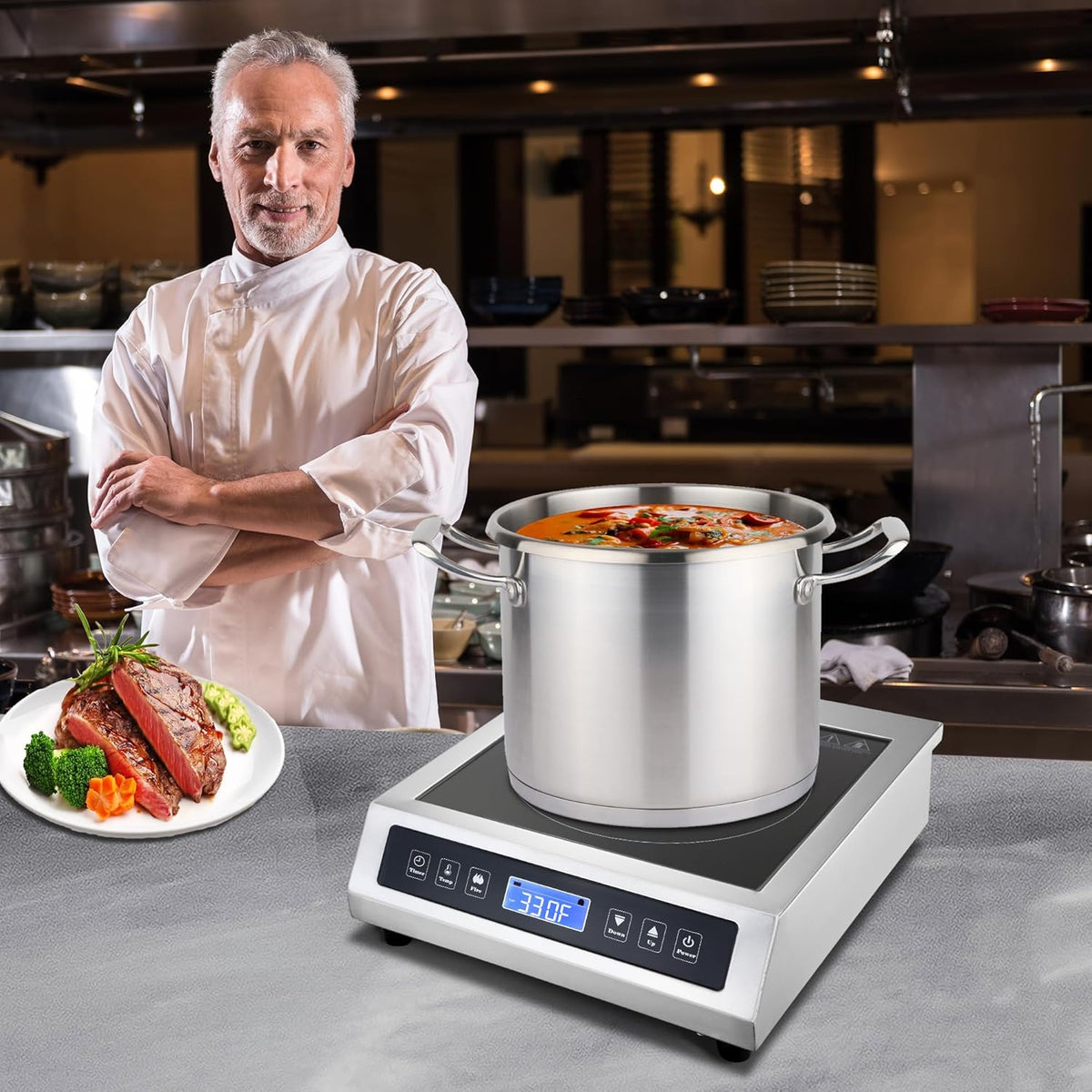Commercial Induction Cooktop, Portable Electric Countertop Burner with Sensor Touch and LCD Screen(1800W/120V),Commercial Grade Induction cooker for Hotel Restaurant School
