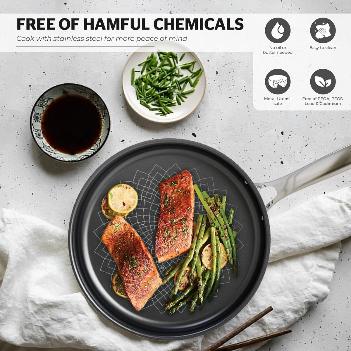 Sunhouse Titanium-Coated Tri-Ply Stainless Steel Pan, 10 inch frying pan, Non-Toxic, PFAS PFOA & PTFE Free, Oven Safe, Compatible with All Cooktops, Perfect Gifts for Mom or Dad, Premium gift box