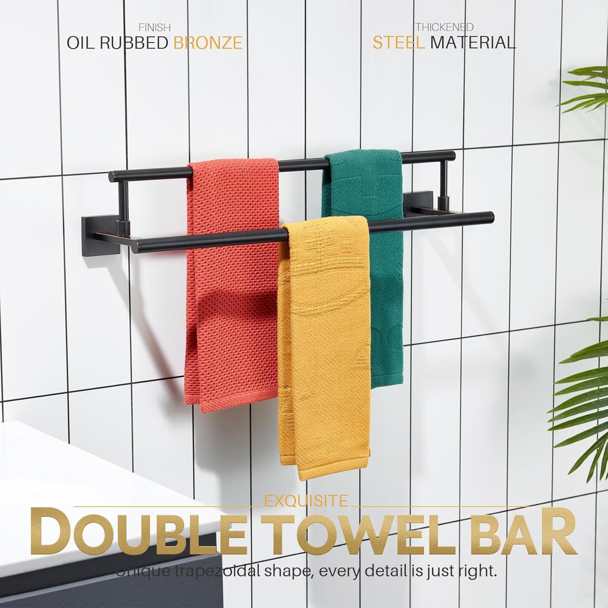 KOKOSIRI Towel Bars 24-Inch Bathroom Towel Holder Oil Rubbed Bronze Bath Towel Rails Racks Wall Mounted Stainless Steel B5009ORB-L24