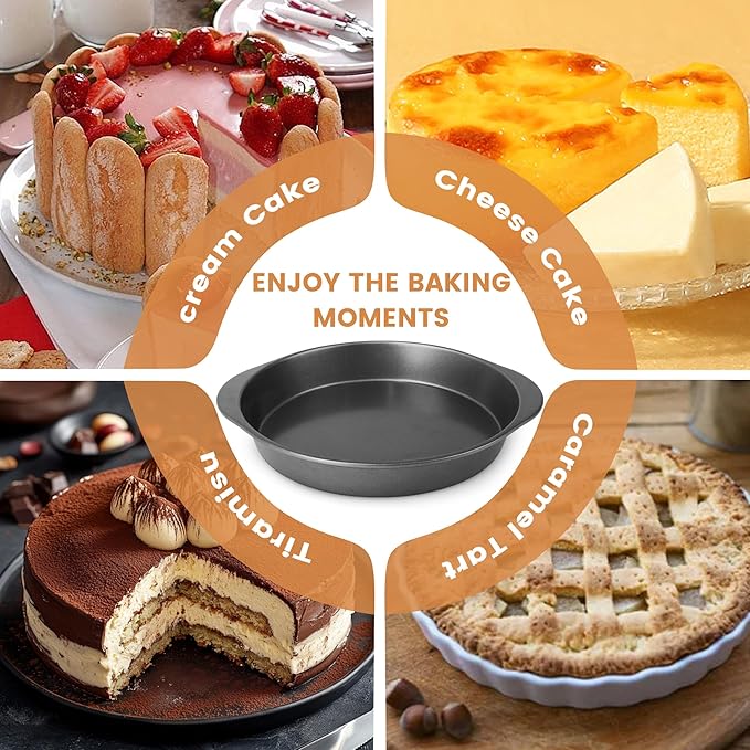 BEWOS 9 Inch Cake Pan Set - 100 Pcs Parchment Paper With 3 Pcs Carbon Steel Round Cake Pans, Nonstick Baking Pans Set With Handle, Dishwasher Safe