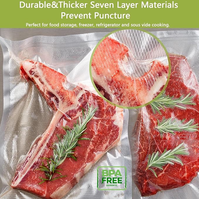 8 Pack 8"x20'(8Rolls) Thickened Vacuum Sealer Bags For Food, Textures on Both Sides, Smell-Proof, Heavy Duty for POTANE, Food Saver, Weston, Sous Vide