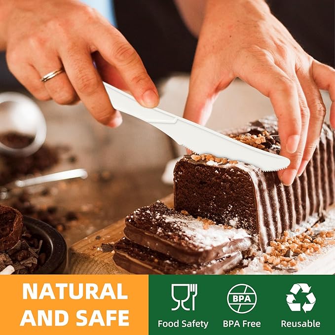 100% Compostable Cutlery Set, 300pcs (150 Forks,100 Spoons,50 Knives) Disposable Cornstarch Utensils Heavy Duty BPI Certified Eco-Friendly Party Supplies No Plastic, Ivory White