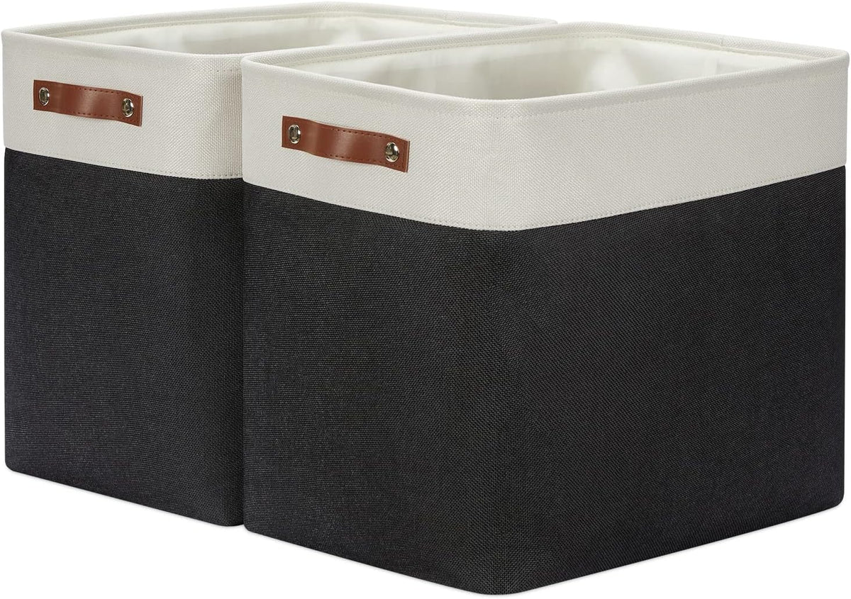 DULLEMELO Extra Large Storage Baskets, Fabric Storage Bins for Organizing Shelves Nursery Toys Books, Closet Baskets and Bins with Handles, White&Black 2-Pack