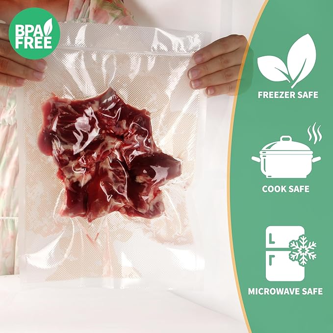 VanruVida Vacuum Sealer Bags, 50 Count 10” x 14”,BPA Free,Commercial Grade Textured PreCut Bag with Double Tear Notches, Perfect for Food Storage, Freezer, Meal Prep, or Sous Vide