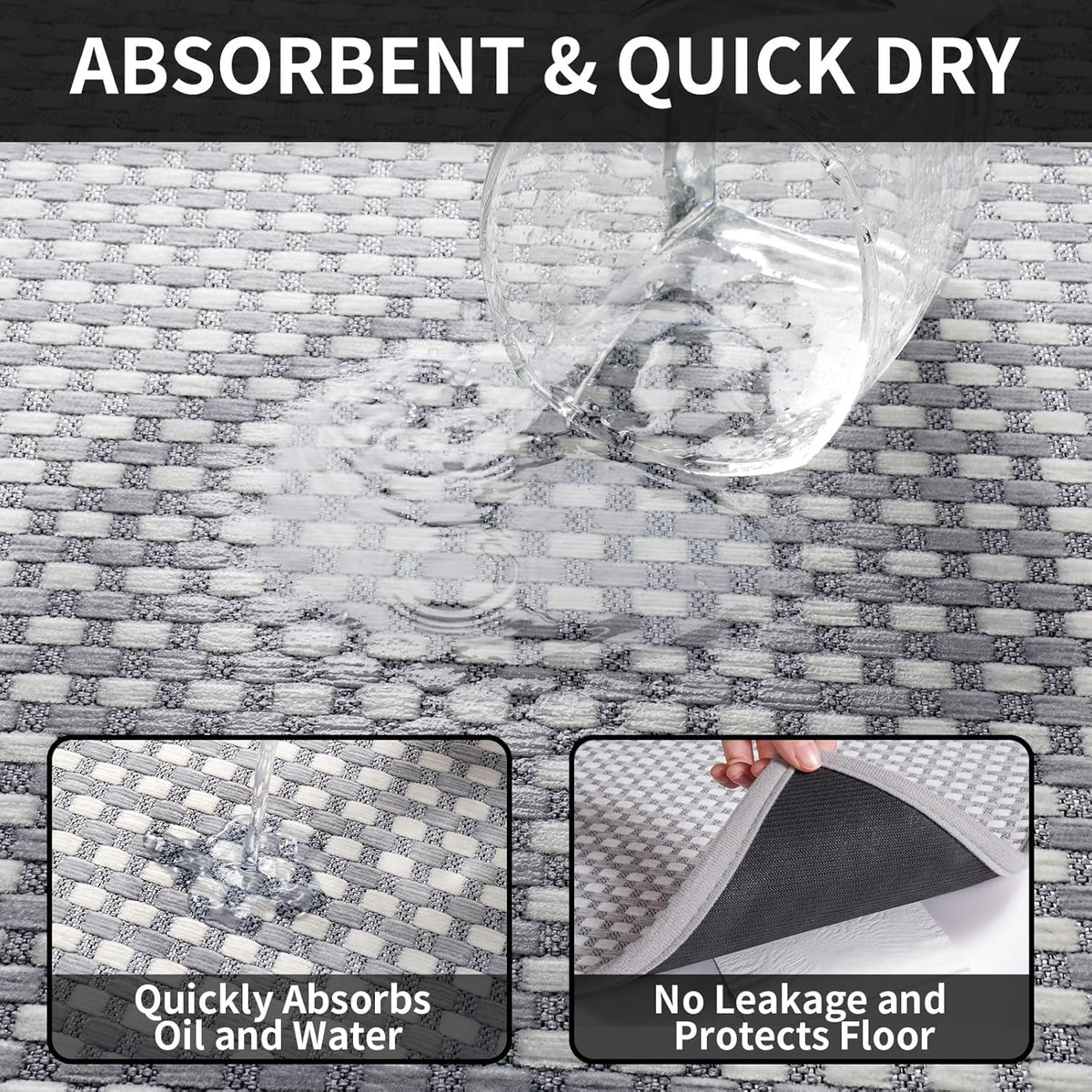 Large Kitchen Runner Rugs Long Kitchen Mat Non Slip Washable, Super Absorbent Soft Chenille Braided Kitchen Mats for Floor, Rubber Backing Kitchen Sink Standing Mat, Easy Clean, Gray 36"x71"