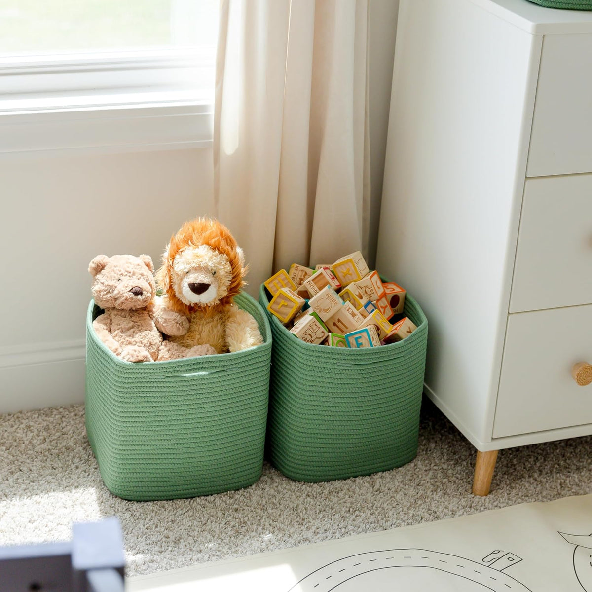 NaturalCozy Storage Cubes 11 Inch Cotton Rope Woven Baskets for Organizing, 3-Pack | Cube Storage Bin | Square Storage Baskets for Shelves Organizer, Classroom, Kids Toy Bins, Closet, Baby Nursery