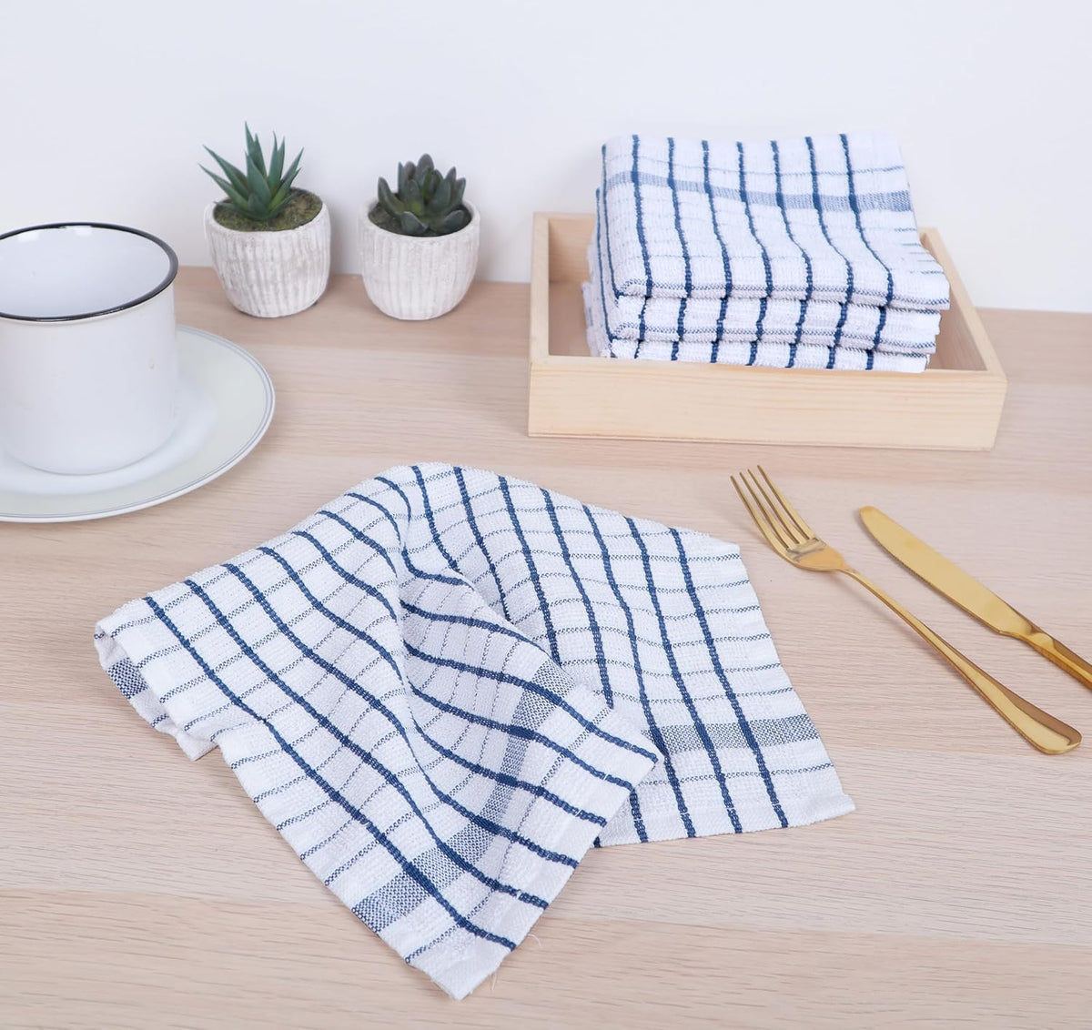 AMOUR INFINI Kitchen Dish Cloths Set of 8 - Ultra Soft, Highly Absorbent, Quick-Drying Terry Cotton Dishcloths 12"x12" Inch Wash & Cleaning Cloths for Kitchen & Dishwashing (Blue)