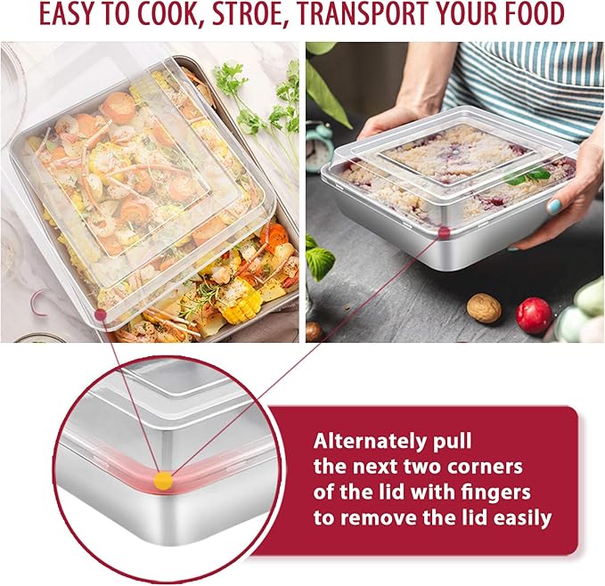 E-far 12-Piece Stainless Steel Bakeware Sets, Metal Baking Pan Set Include Round Cake Pans, Square/Rectangle Baking Pans with Lids, Cookie Sheet, Loaf/Muffin/Pizza Pan, Non-toxic & Dishwasher Safe