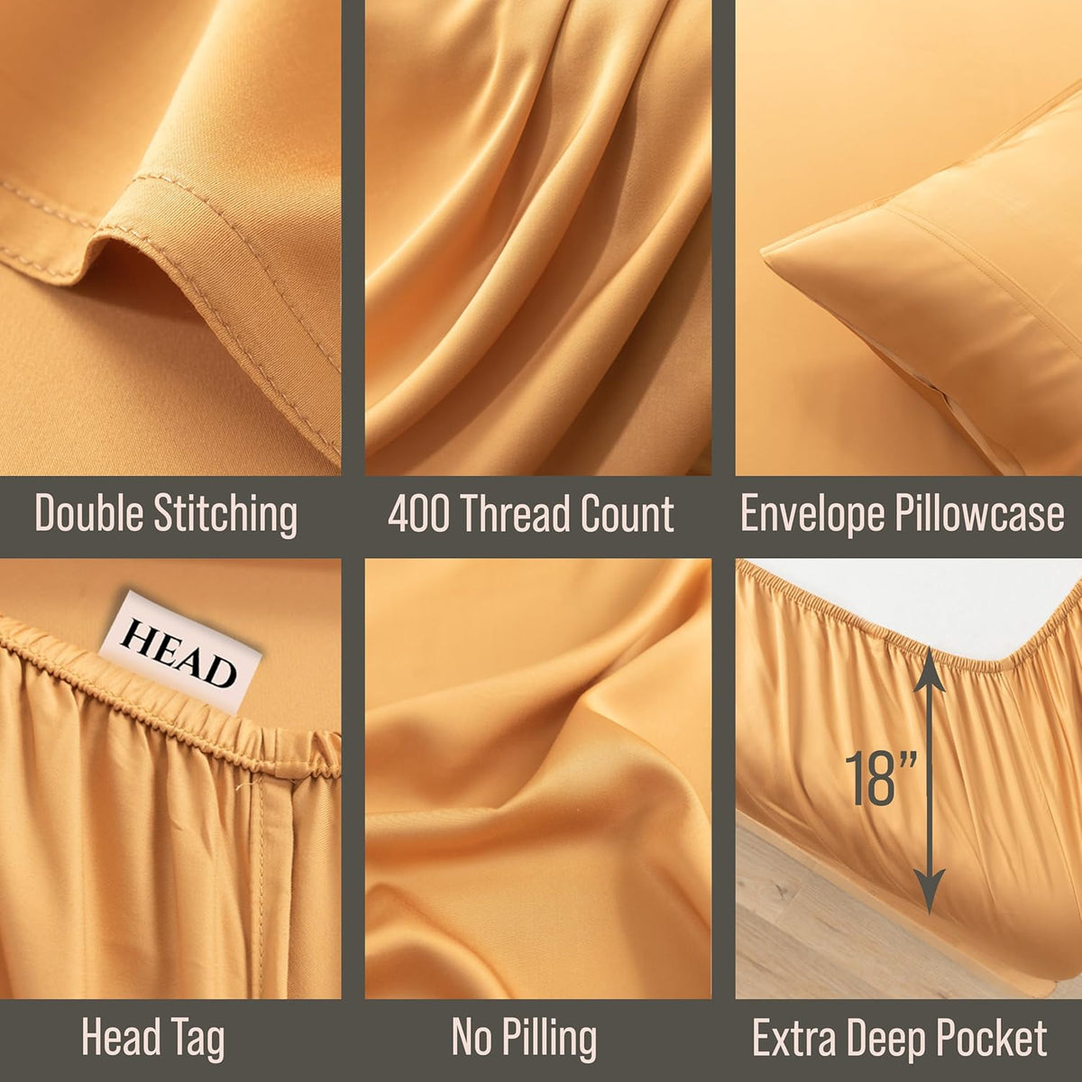 Bella Coterie Luxury Bamboo Viscose Queen Size Sheet Set | 100% Organically Grown | Ultra Soft | Cooling for Hot Sleepers | 18" Deep Pocket [Marigold]