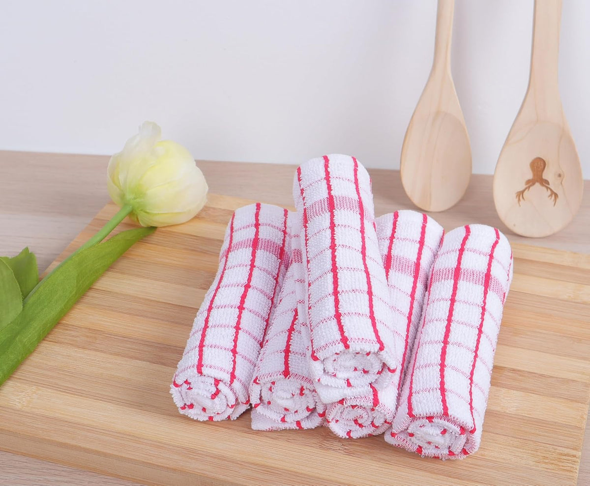 AMOUR INFINI Kitchen Dish Cloths Set of 8 - Ultra Soft, Highly Absorbent, Quick-Drying Terry Cotton Dishcloths 12"x12" Inch Wash & Cleaning Cloths for Kitchen & Dishwashing (Pink)