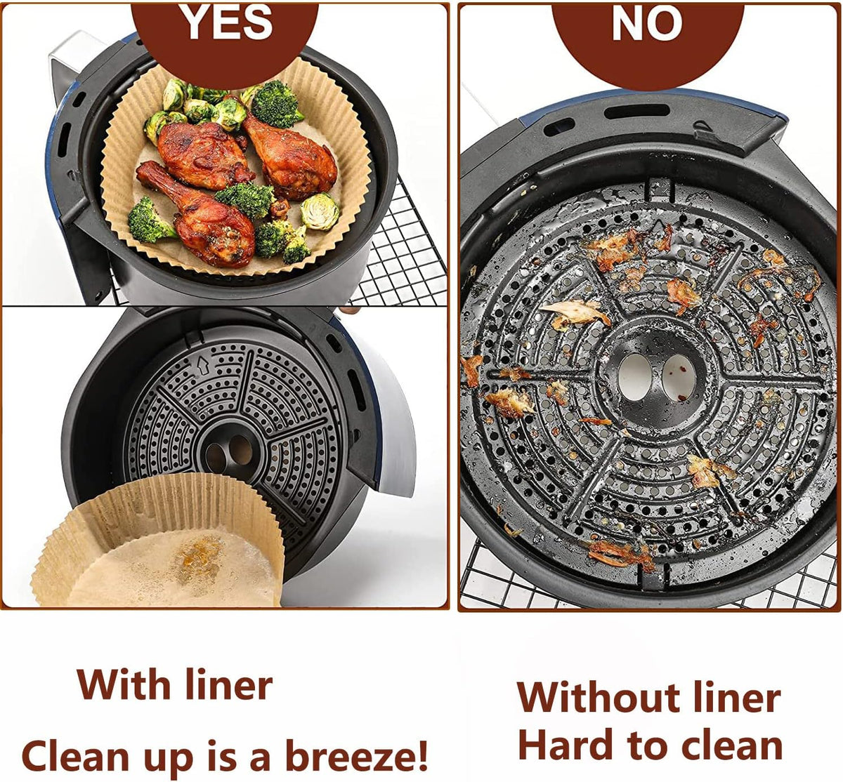 Air Fryer Liner Round,100PCS 6.3 inch Disposable Liners for 2 to 4.9Qt Air Fryer,Unbleached Non-stick Non-leak Airfryer Parchment Paper liner