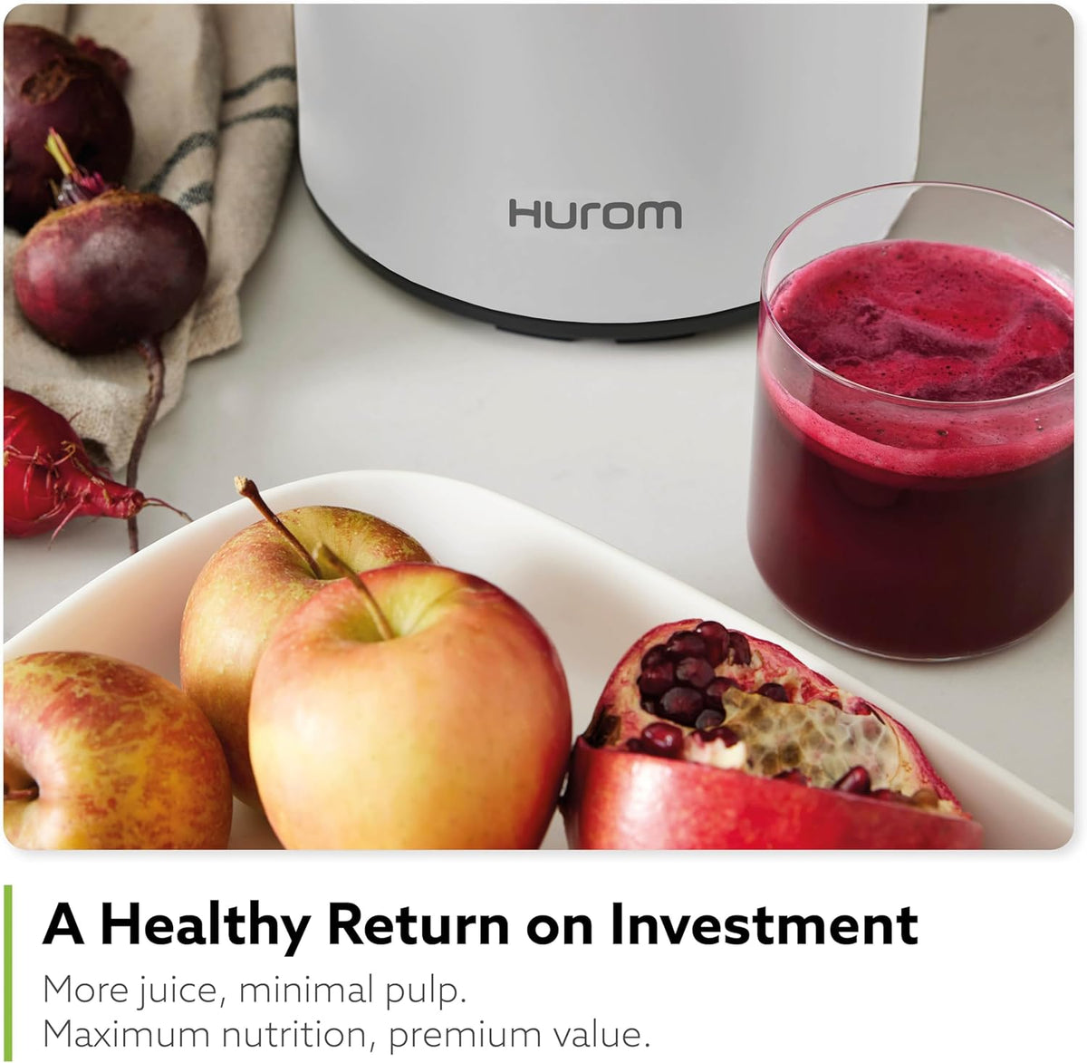 Hurom H400 Cold Press Juicer Machine, Award Winning Masticating Slow Juicer, Easy to Clean, Strainer & Hands Free with Self Feeding, Wide Mouth Hopper, Easy Assembly (Two-Tone Beige)
