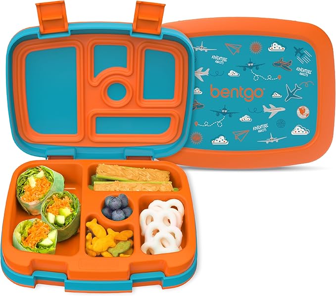 Bentgo Kids Prints Leak-Proof, 5-Compartment Bento-Style Kids Lunch Box - Ideal Portion Sizes for Ages 3-7, Durable, Drop-Proof, Dishwasher Safe, & PFAS & BPA-Free Materials (Planes)