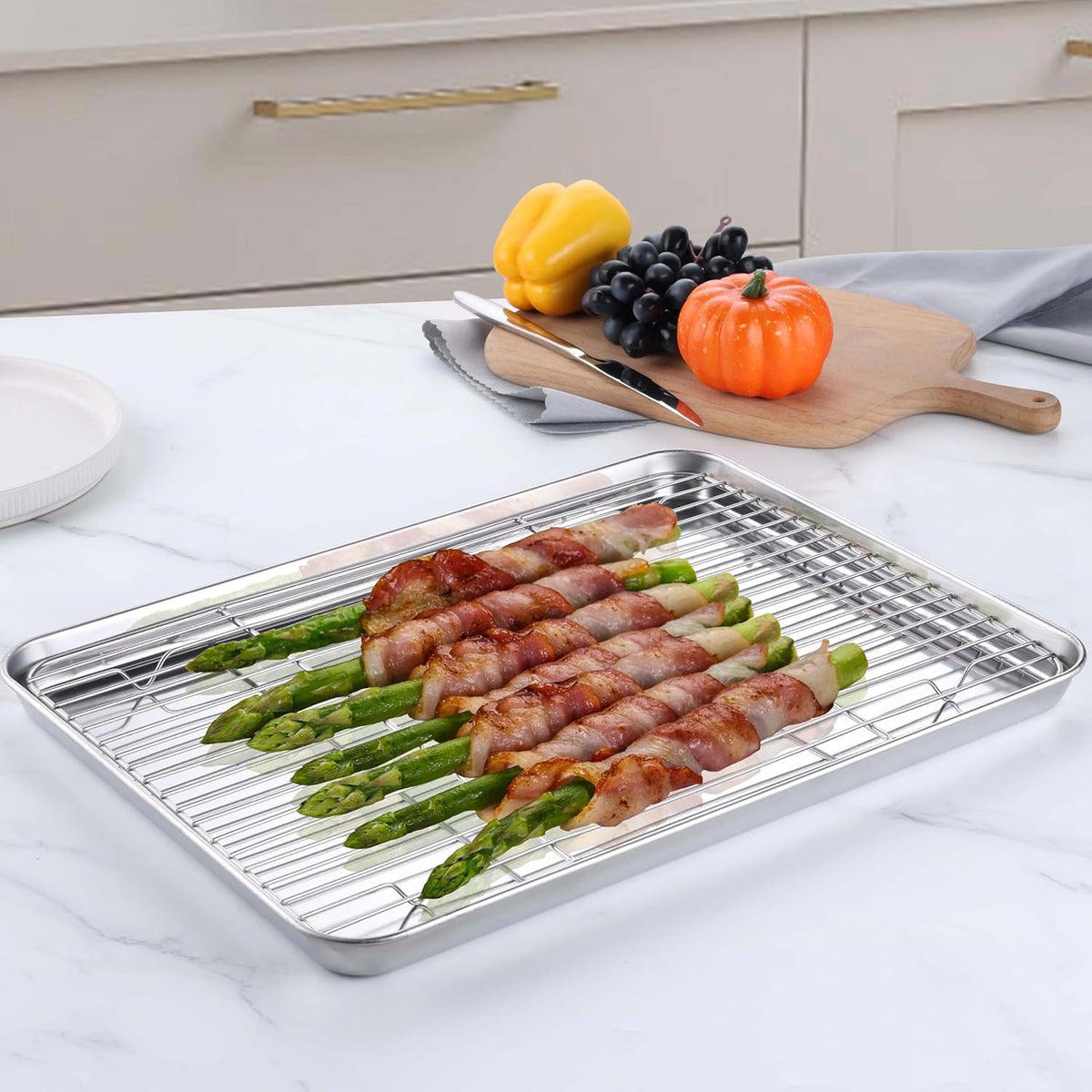 Homikit Baking Sheet Pan with Rack Set, 18" x 13" Nonstick Half Cookie Sheets for Baking Cooking Tray with Wire Cooling Rack, Stainless Steel Bakeware Bacon Pans for Oven Toaster, Dishwasher Safe