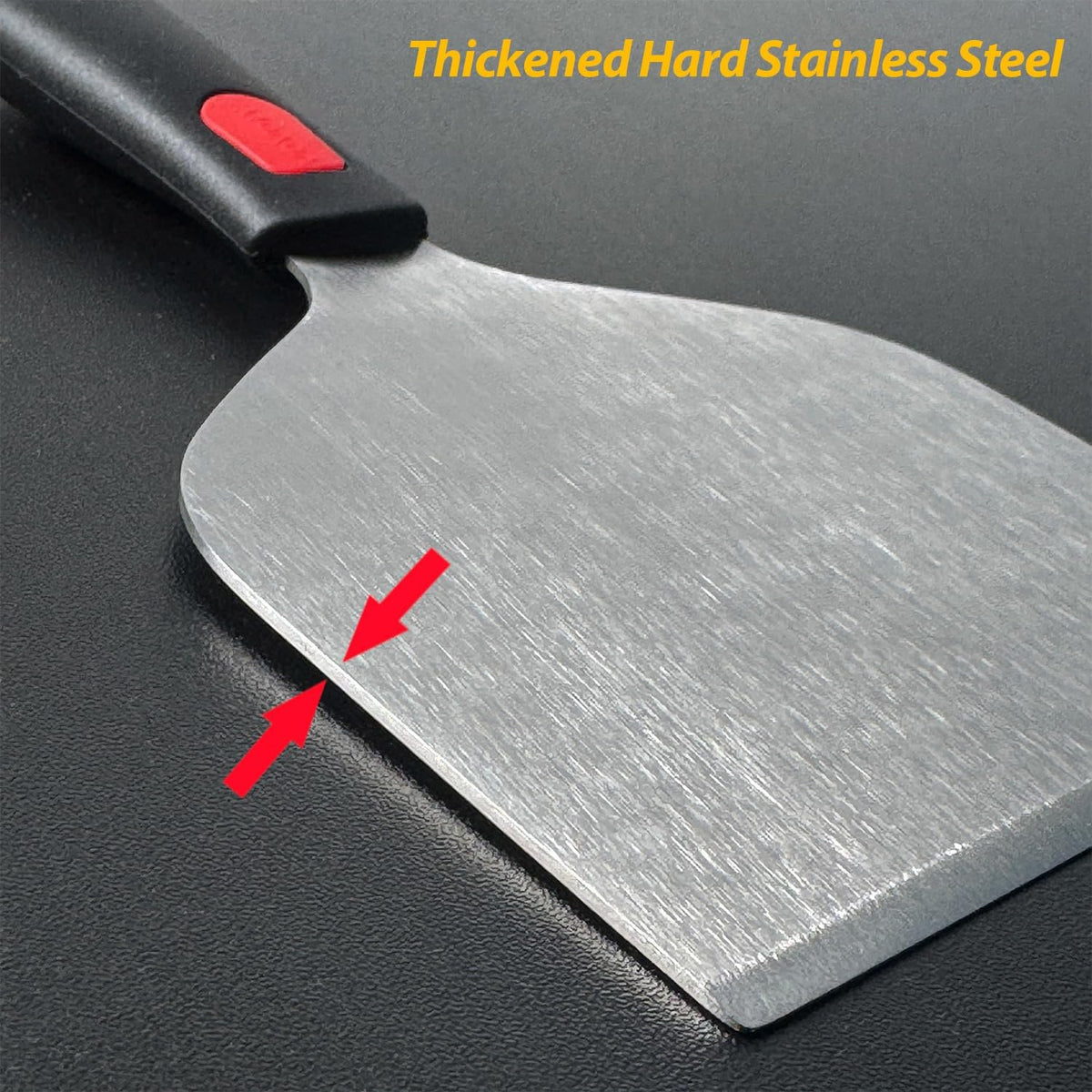 Vovoly Wide Griddle Scraper, 4.3“x4.3'' Smashed Burger Scraper Grill Scraper Spatula Burger Turner - Full Tang Silicon Handle Professional Grade Grill Accessories, Knife Grade Stainless Steel