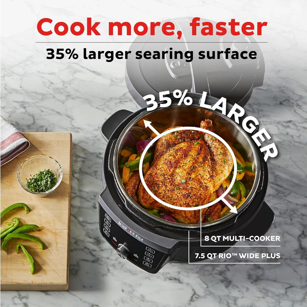 Instant Pot RIO Wide Plus, 9-in-1 Electric Pressure Cooker, 35% Larger Cooking Surface, WhisperQuiet Steam Release, Multi-Cooker, Slow Cook, Rice Maker, Steamer, Sauté, Cake, & Warmer, 7.5 Quarts