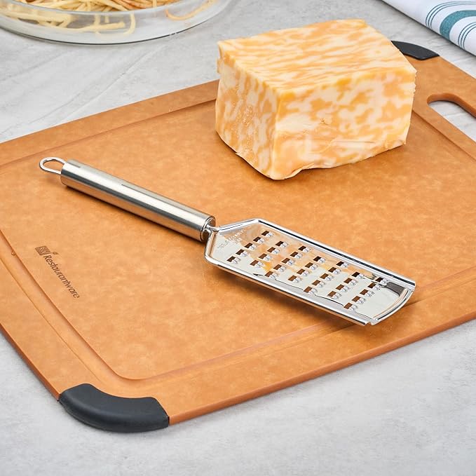 Restaurantware-German Standard Coarse Handheld Grater, 1 Flat Cheese Grater - Dishwashable, Durable, Stainless Steel, With Handle, Suitable For Potato, Carrot, Hard Cheese, And, More