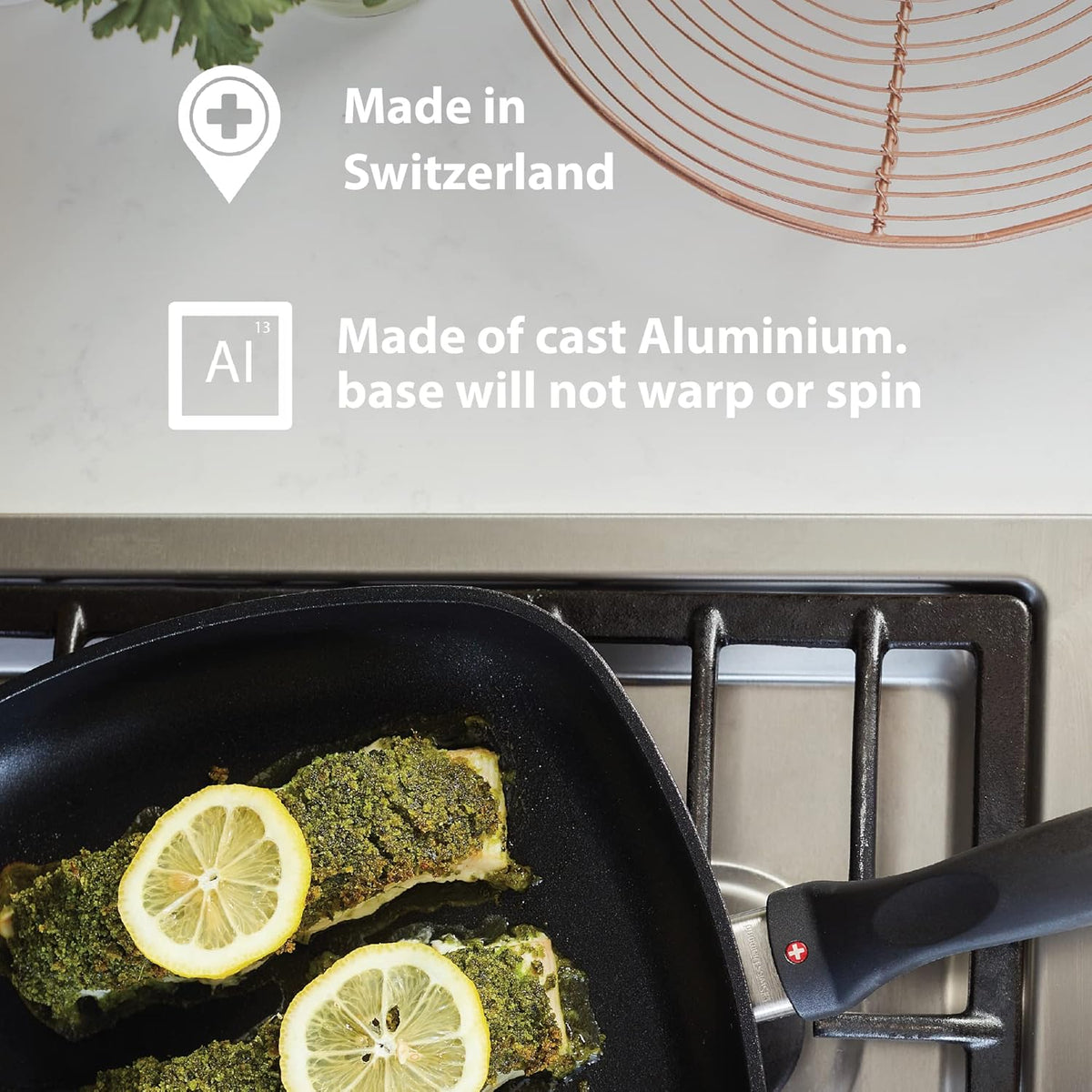 Swiss Diamond 11" (3.9 Qt) Wok HD Nonstick Induction Diamond Coated Aluminum Wok Dishwasher Safe and Oven Safe Wok, Grey