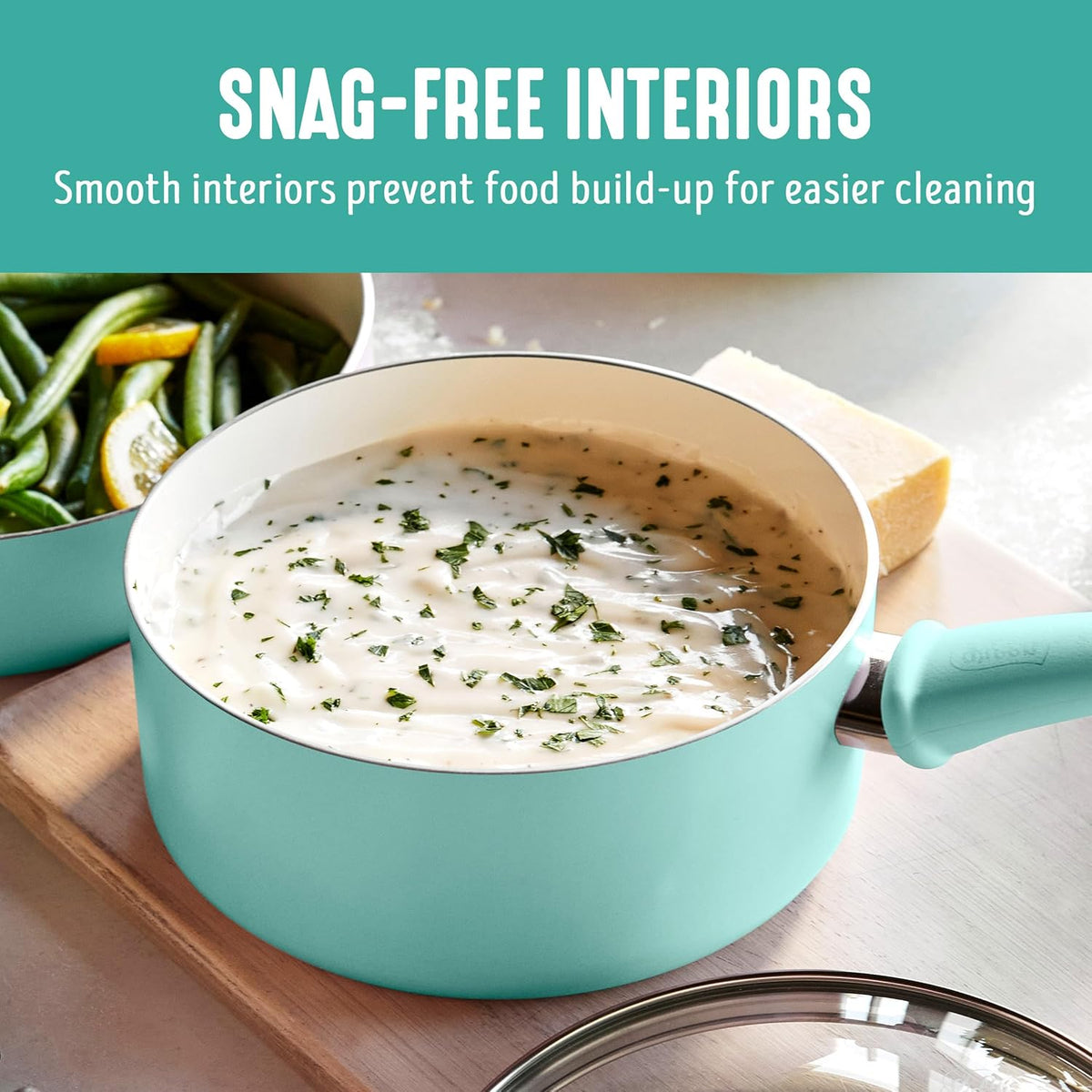 GreenLife 2 Quart Ceramic Nonstick Saucepan with Lid, PFAS-Free, Stay-Cool Handle, Multipurpose Kitchen Cooking Pot, Dishwasher & Oven Safe, Turquoise