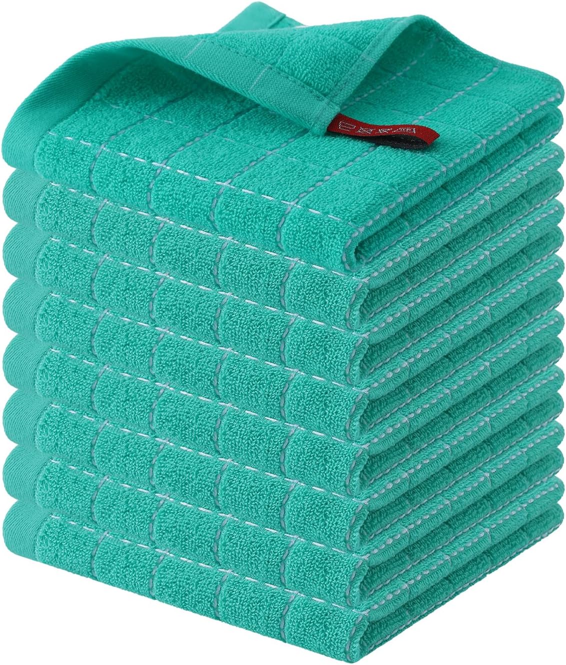 Homaxy 100% Cotton Terry Kitchen Dish Cloths, Ultra Soft and Absorbent Dish Towels for Kitchen, Suitable for Drying and Washing Dishes, 8 Pack, 12 x 12 Inches, Turquoise