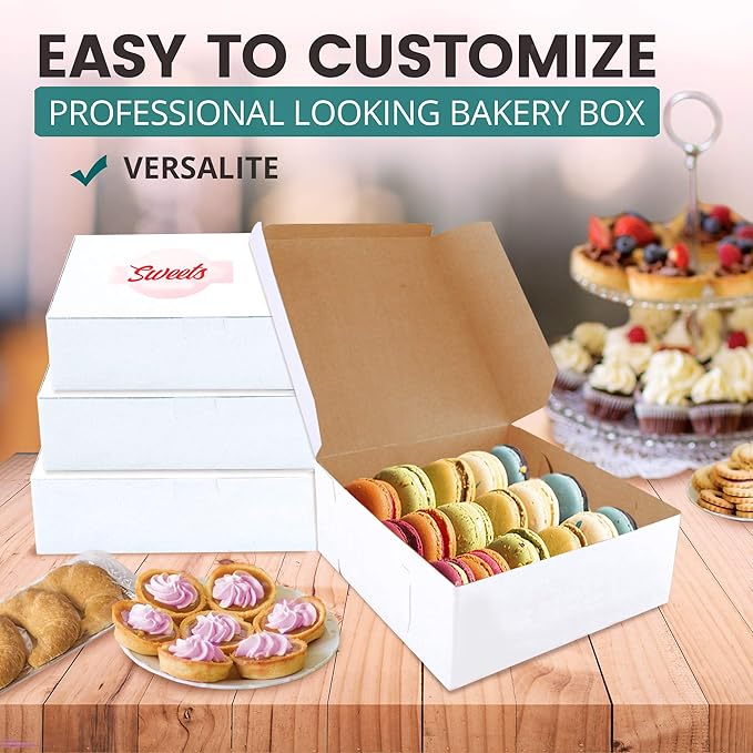 Fit Meal Prep 25 Pack White Bakery Boxes, 6 x 6 x 3 Inches Kraft Lining Pastry Boxes, Cardboard Treat Boxes Pie Boxes Cookie Boxes Dessert Boxes for Cupcakes, Chocolates, Donuts, Macarons