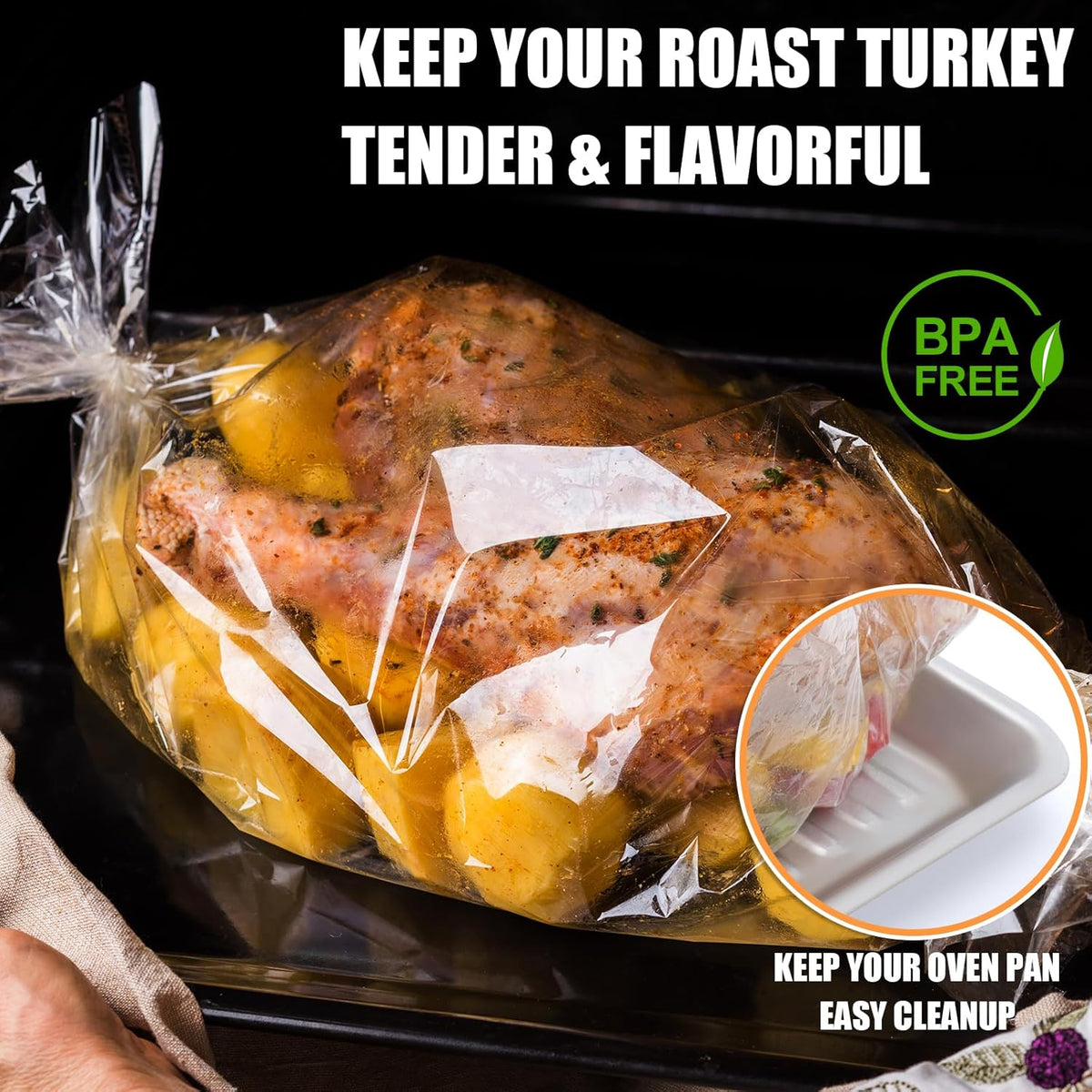 Turkey Oven Bags for Perfect Roasting - 21.7’’ x 23.6’’, 10 Counts, Large Size Turkey Cooking Bags for Oven, Locks in Juices for Flavorful Turkey - Microwave Safe, Thanksgiving, Christmas Essential