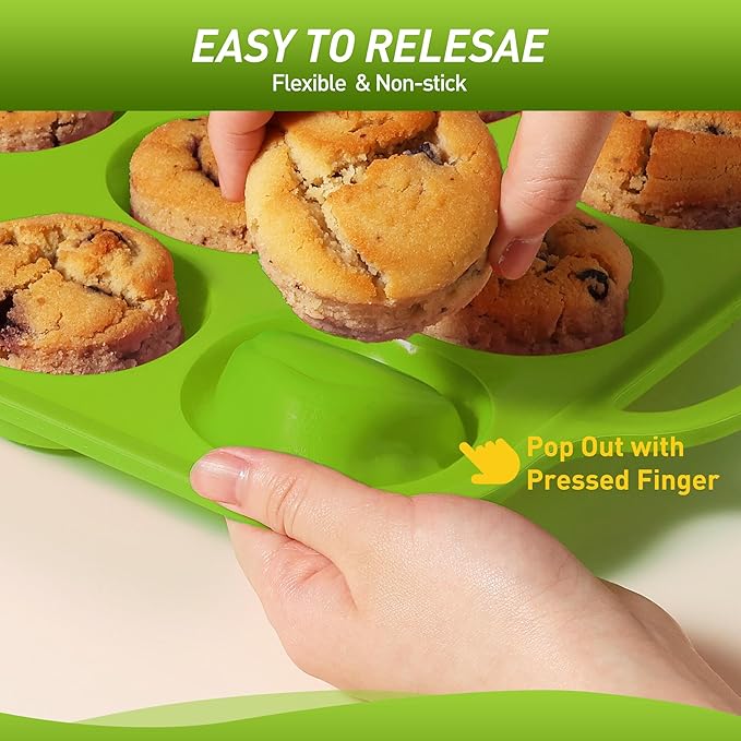2 Packs 12 Cups Silicone Muffin Pan with Metal Reinforced Frame Regular Size Cupcake Pan Tray Egg Bites Silicone Circle Cookie Molds Muffin Tin Tart Pans Baking Sheet Set for Breakfast Sandwiches