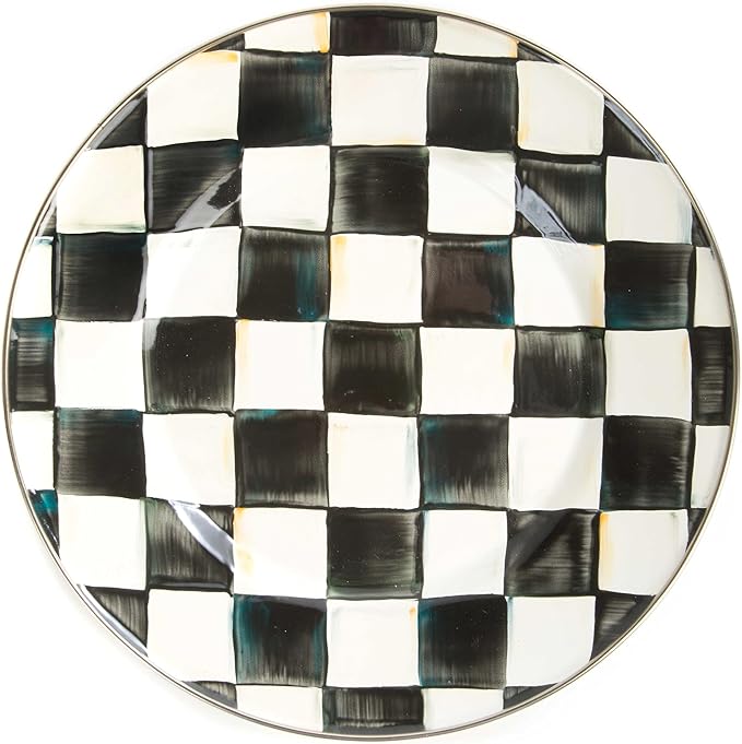 MACKENZIE-CHILDS Enamel Dinner Plate, Decorative Dinnerware Plate, 10 Inches, Set of 1, Black-and-White Courtly Check