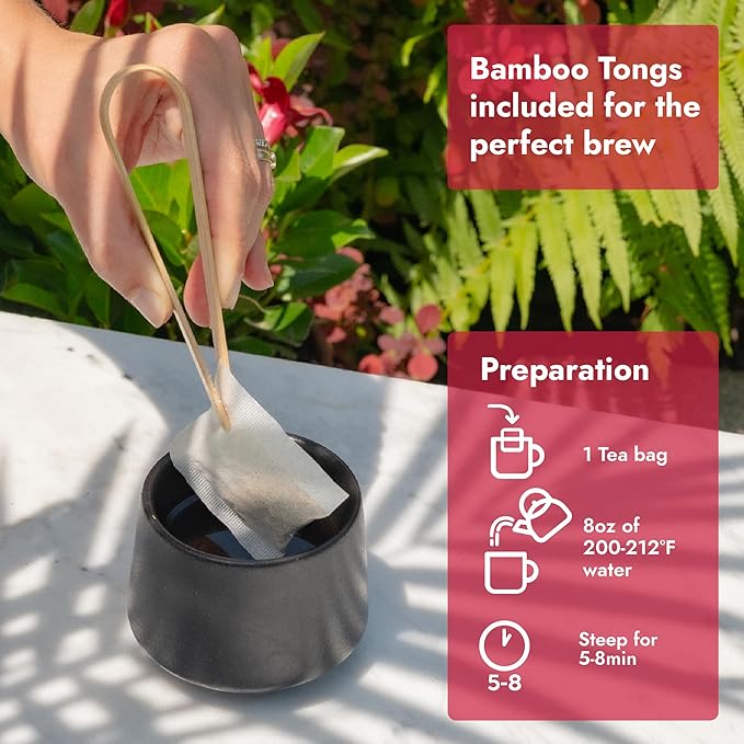 Vital Bloom Hibiscus Tea, 120 Tea Bags, 100% Natural Hibiscus Flowers, Caffein Free, Hot or Cold Brew Herbal Tea, Bleach Free Tea Bags, Non GMO (Free Bamboo Tongs included)