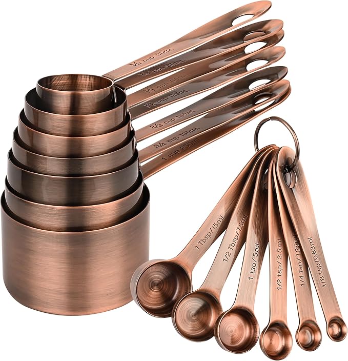 Smithcraft Measuring Cups and Spoons Set, Copper Measuring Cups and Spoons Set for Baking & Kitchen, Stainless Steel Measure Cup and Spoon for Dry &Liquid, Metal 7 Measure Cups&6 Spoons