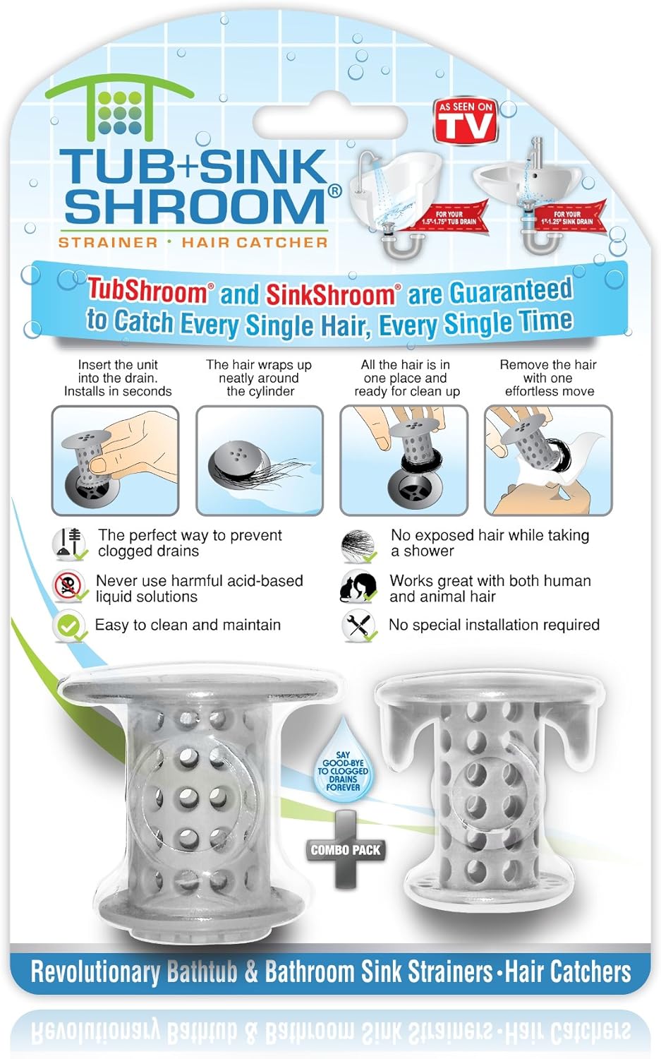 TubShroom and SinkShroom Drain Protectors Hair Catchers for Bathtubs and Sinks, Gray