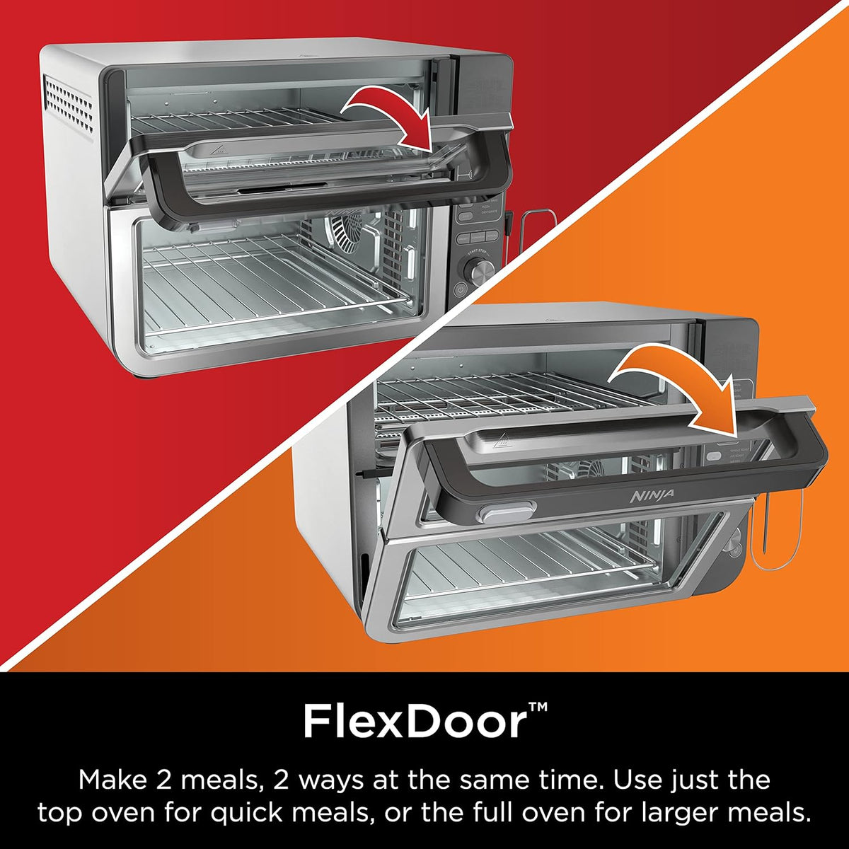 Ninja DCT451 12-in-1 Smart Double Oven with FlexDoor, Thermometer, FlavorSeal, Smart Finish, Rapid Top Convection and Air Fry Bottom , Stainless Steel