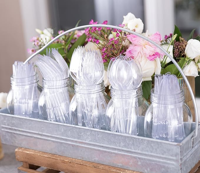Party Bargains Emerald Clear Plastic Silverware 1440 pcs Set: 720 Forks, 480 Spoons, 240 Knives. Heavy Duty Elegant Cutlery Disposable Utensils Combo Pack for Ceremonies Catering Galas Cocktail Party