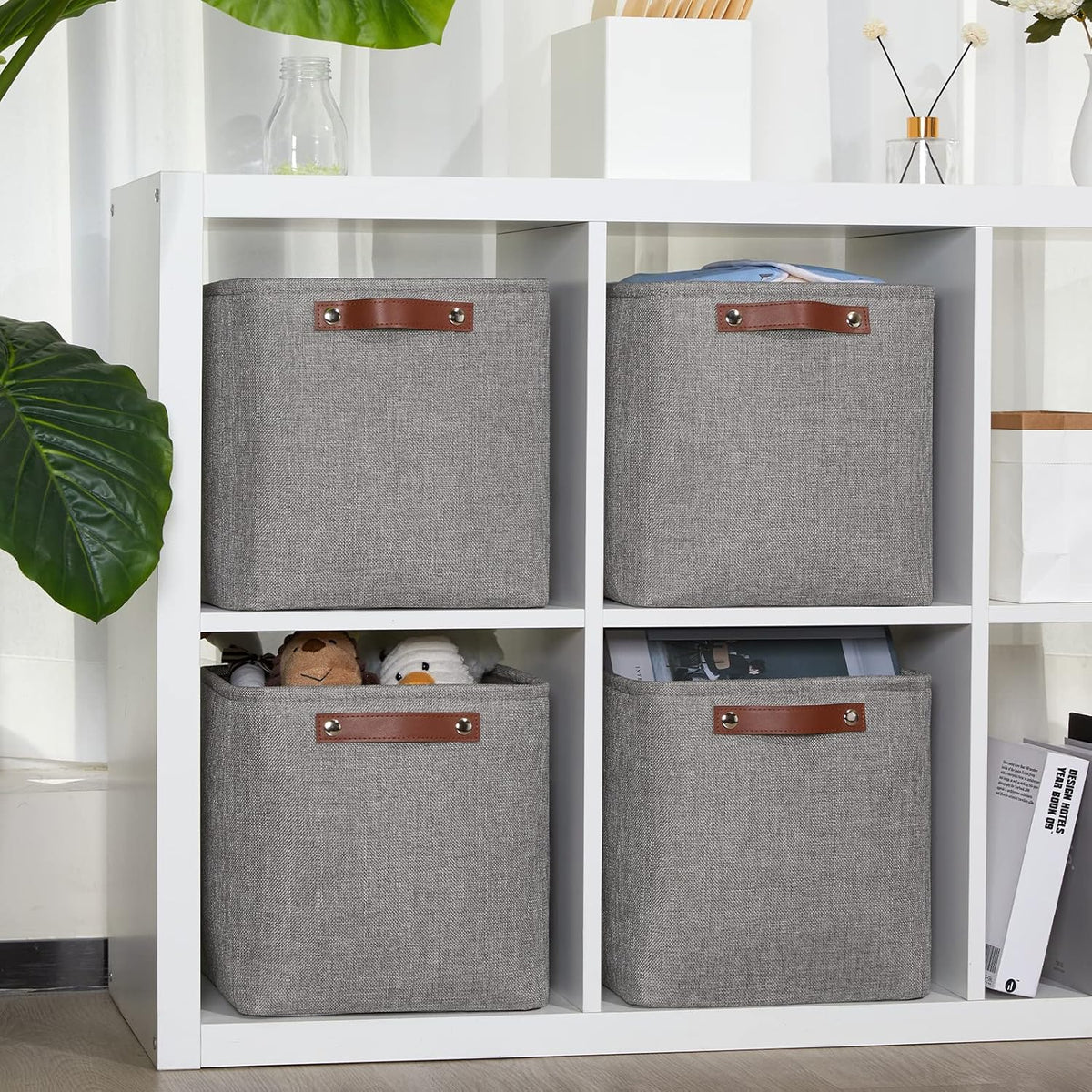 DULLEMELO Square Storage Cubes Baskets for Gifts Empty, 11 inch Cube Stroage Bins Linen Closet Organizers and Storage Baskets for Toy Nursery Shelves Bedroom Storage(4 Pack - 11" Grey)