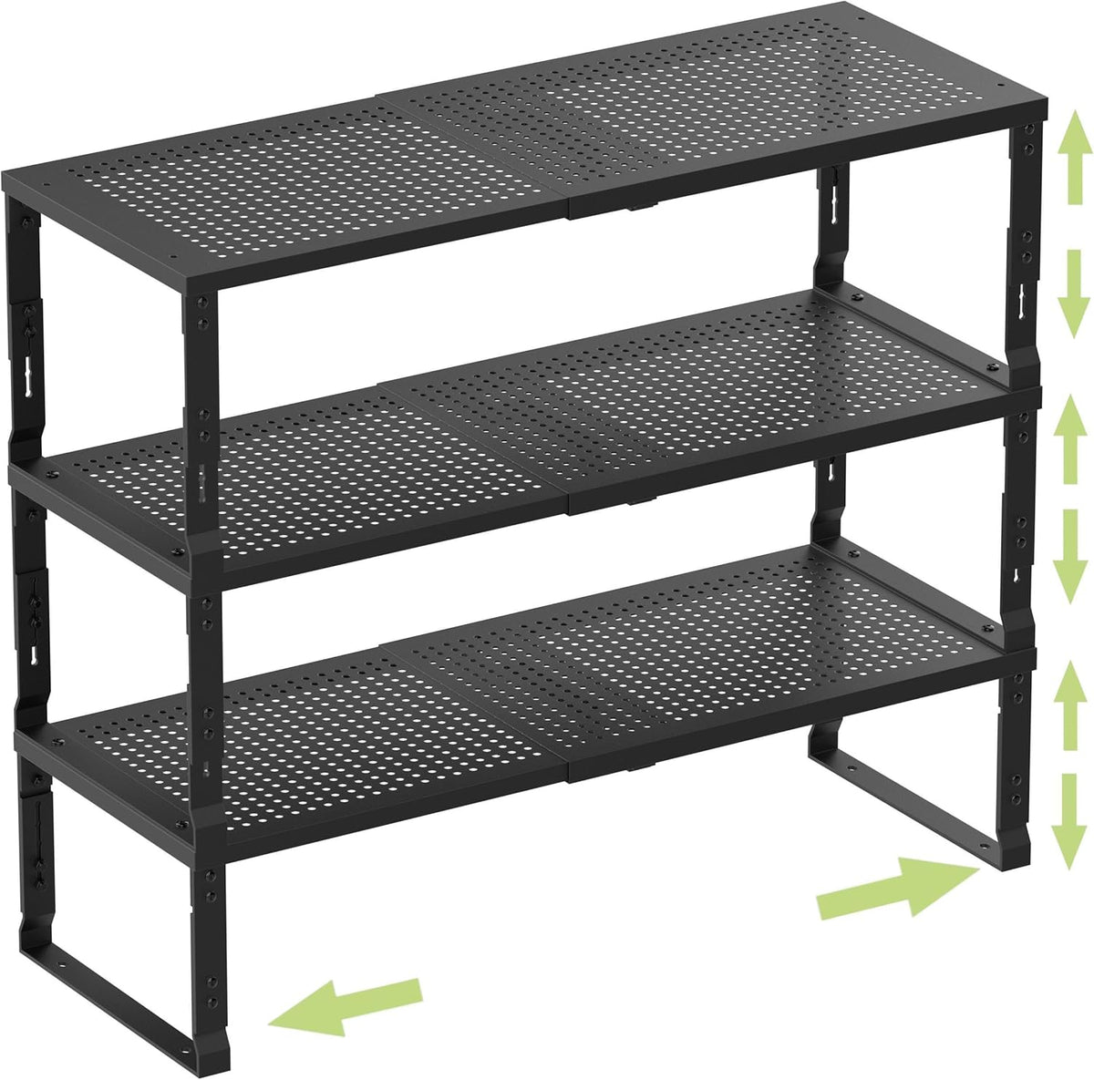 Heavy-Duty Adjustable Metal Shelf Organizer - Expandable & Stackable Pantry Storage Rack for Kitchen, Bathroom, RV, Cabinets(3 Packs/Black, Medium)