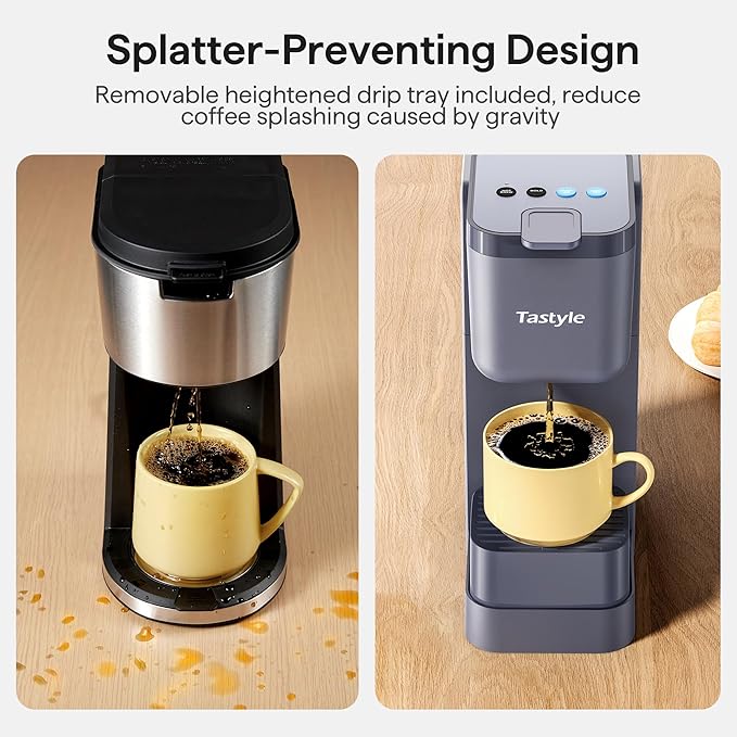 Tastyle Single Serve Coffee Maker for K Cup, Ground and Tea, Hot and Iced Coffee Machines with Bold Setting, 6 to 16 Oz Brew Sizes, Compact for Small Spaces, Gray (2.0 Version)