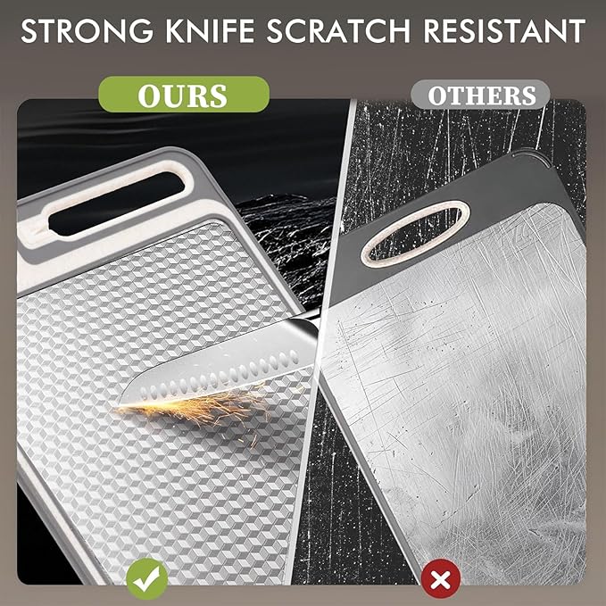 XIAPIA 2-in-1 Cutting Board Set (2 Pack), Stainless Steel & Plastic Cutting Boards for Kitchen, Metal Chopping Board Non Toxic & BPA Free, Built-in Knife Sharpener|Ginger Grater|Measurement Marks