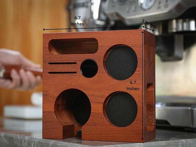 58mm Espresso Accessories Organizer Premium Rosewood Espresso Tamping Station Coffee Tool Stand for Tamper, Portafilter, Funnel, WDT, RDT Bottle Barista Espresso Setup Kit Box