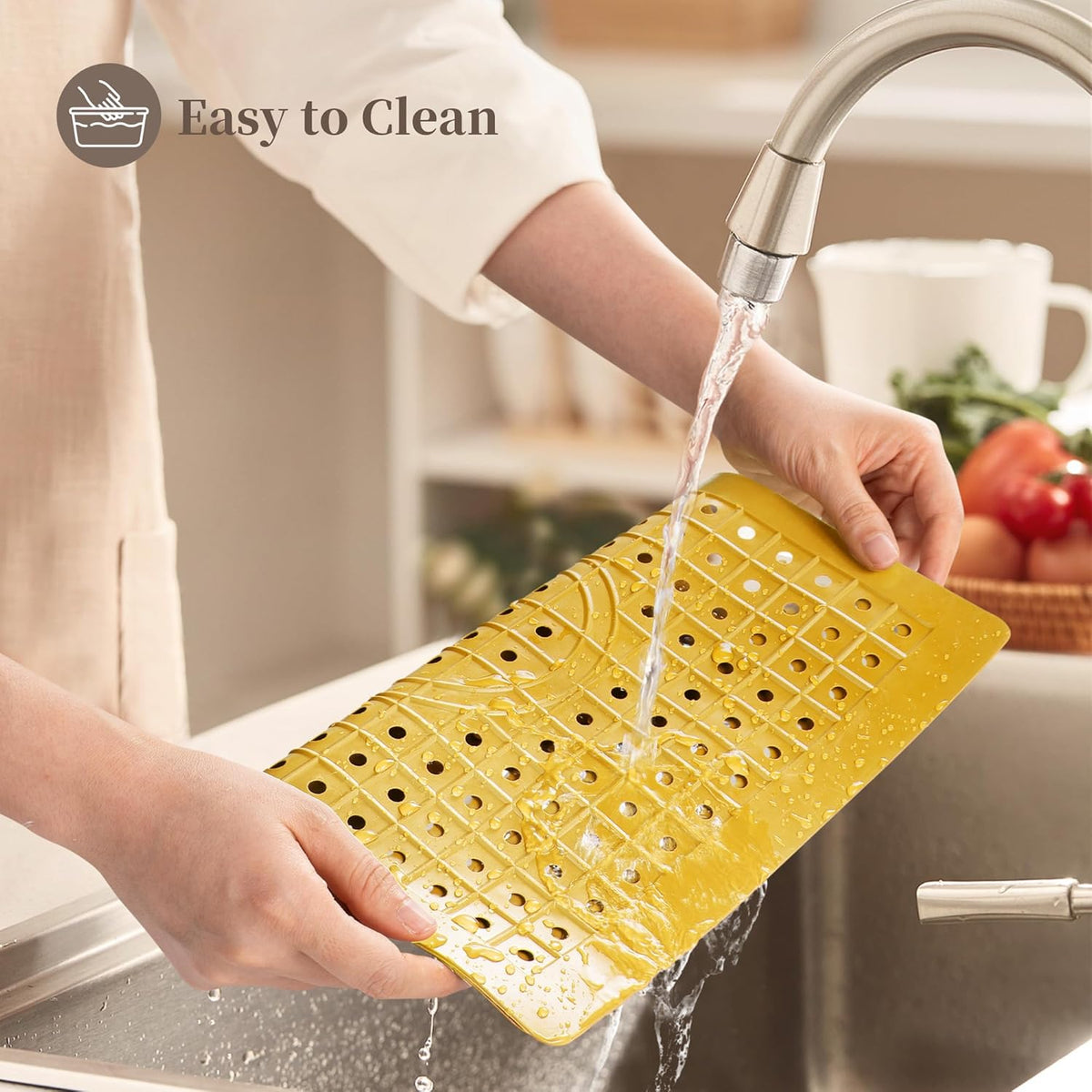 WILLKOMMEN Kitchen Sink Mat, 12" x 10" Rectangular Sink Protector Pad, Fast-Draining Grid Design Liner, Dish Drying Mat 2 Pack Yellow