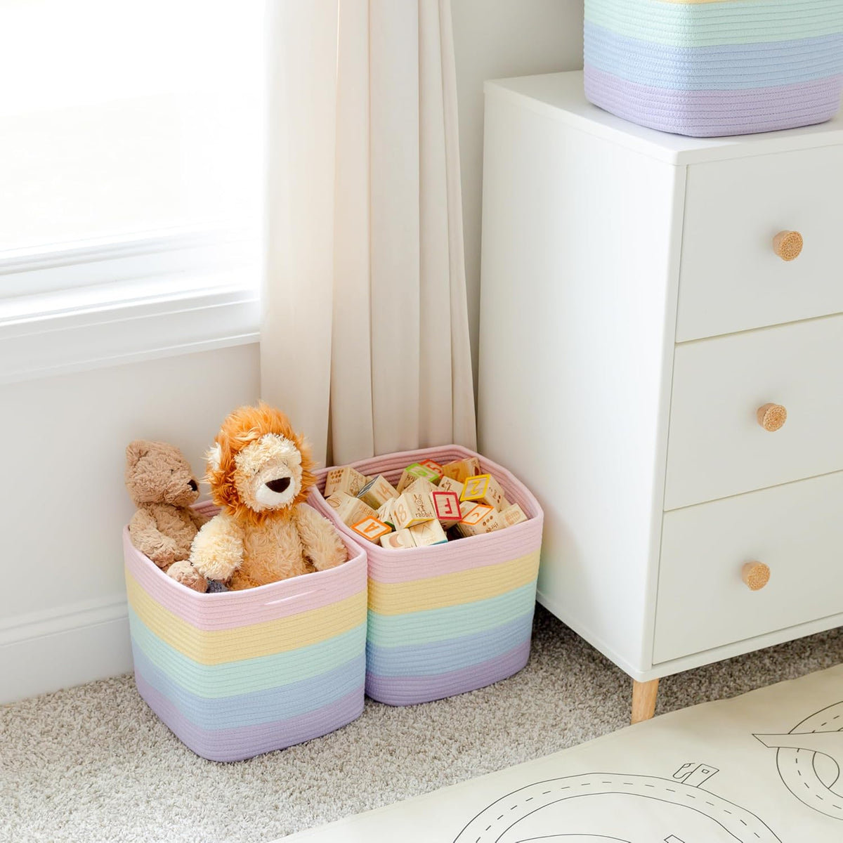 NaturalCozy Storage Cubes 11 Inch Cotton Rope Woven Baskets for Organizing, 3-Pack | Cube Storage Bin | Square Storage Baskets for Shelves Organizer, Classroom, Kids Toy Bins, Closet, Baby Nursery