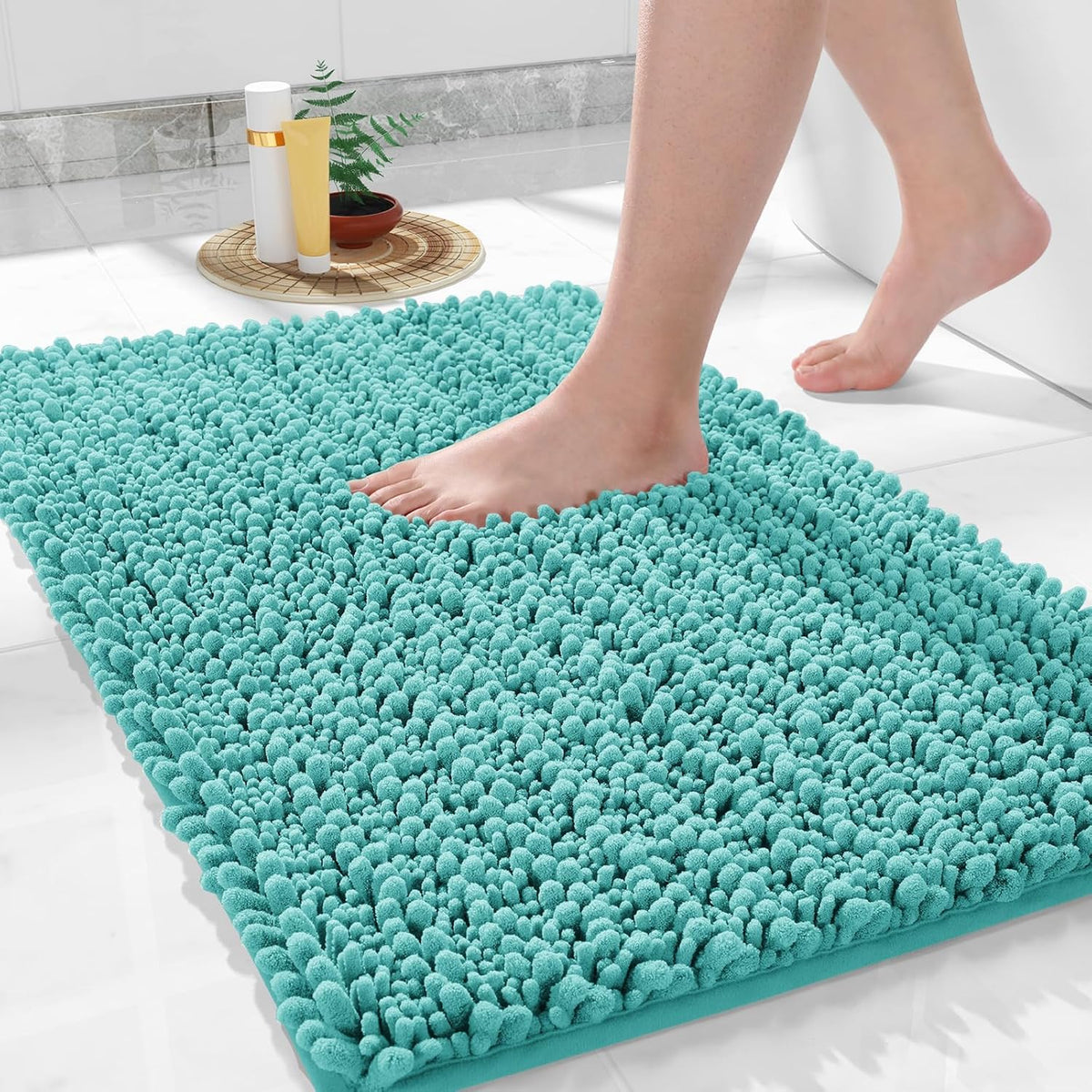 Yimobra Large Bathroom Rugs Non Slip Washable 36x24 Inch - Ultra Soft Absorbent Chenille Bath Mat, Quick Dry Shaggy Floor Carpet for Tub Shower, Lake Blue Home Decor Accessories