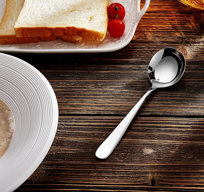 KEAWELL Premium 7" Louise Soup Spoons, 18/10 Stainless Steel, Dishwasher Safe (4)