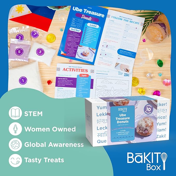 BāKIT Box Ube Treasure Donuts Kit – Make Ube Donuts at Home with Kids | Baking Kit with STEM Activities, Pre-Measured Ingredients, and Educational Fun
