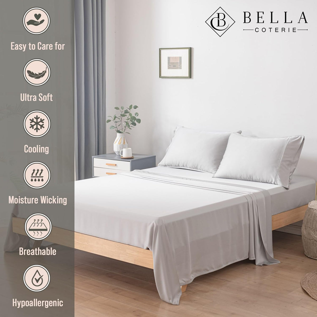 Bella Coterie Luxury Bamboo Viscose Twin XL Size Sheet Set | 100% Organically Grown | Ultra Soft | Cooling for Hot Sleepers | 18" Deep Pocket [Ivory]