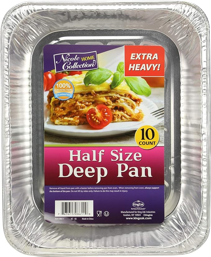Aluminum Pans Half Size, 9X13, Extra Heavy Duty Disposable Foil Pans For Baking (10 Pack) Roasting & Chafing, Deep Tin Foil Bakeware, Steam Table Tray, Cookware, Food Prepping, Cake & Oven Pan