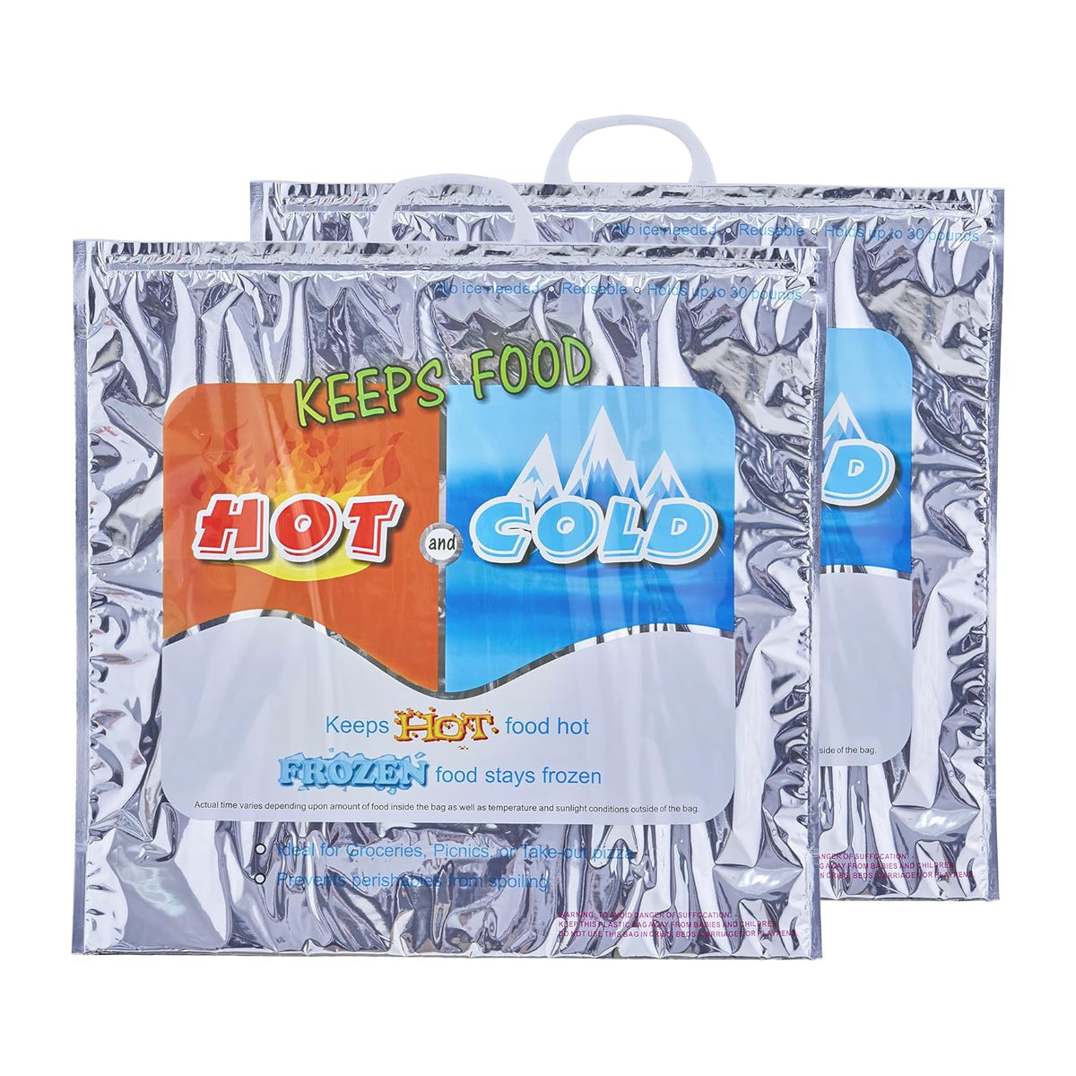 Superio Hot & Cold Insulated Bags for Food Delivery & Grocery Shopping - Reinforced Thermal Lunch Bag (2, 20" x 19")