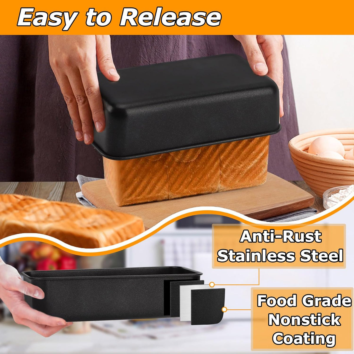 LIANYU 8 Pack Nonstick Loaf Pans for Bread Baking, 9x5 Inch Stainless Steel Baking Bread Pans, Small Loaf Tins for Homemade Brownies and Pound Cakes, Dishwasher Safe