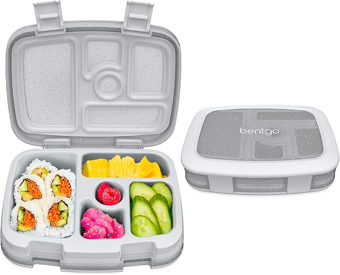 Bentgo Kids 5-Compartment Lunch Box - Glitter Design for School, Ideal for Ages 3-7, Leak-Proof, Drop-Proof, Dishwasher Safe, & Made with PFAS & BPA-Free Materials (Glitter Edition - Silver)