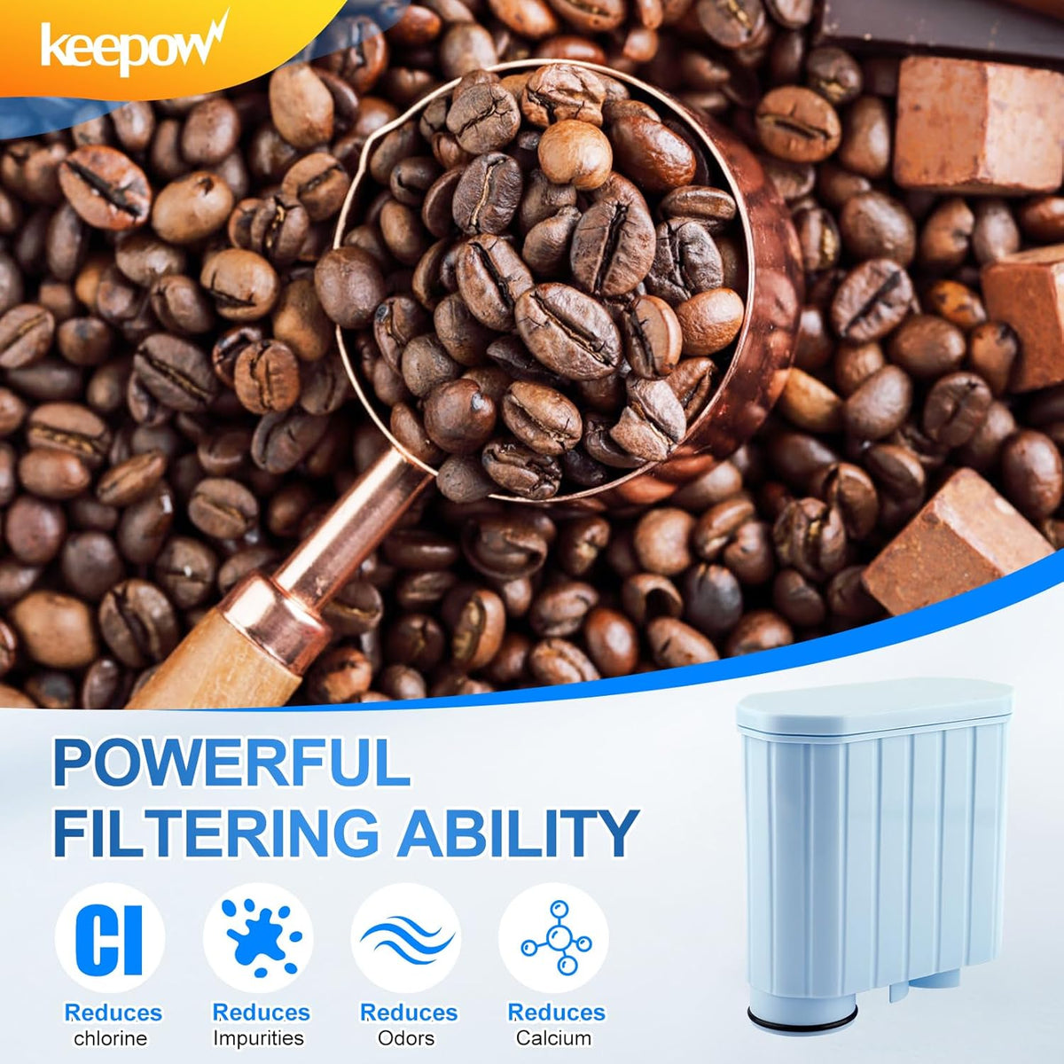 KEEPOW CA6903 Coffee Filter Compatible with Philips AquaClean, Aqua Clean Dedicated Anti-Lime Calc and Water Filter for Super-Automatic Espresso Machine, 3 Pack